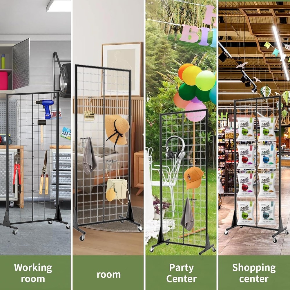 2PACK Floor Standing Wire Grid Display Rack, Double-Sided Display Tower with T-B