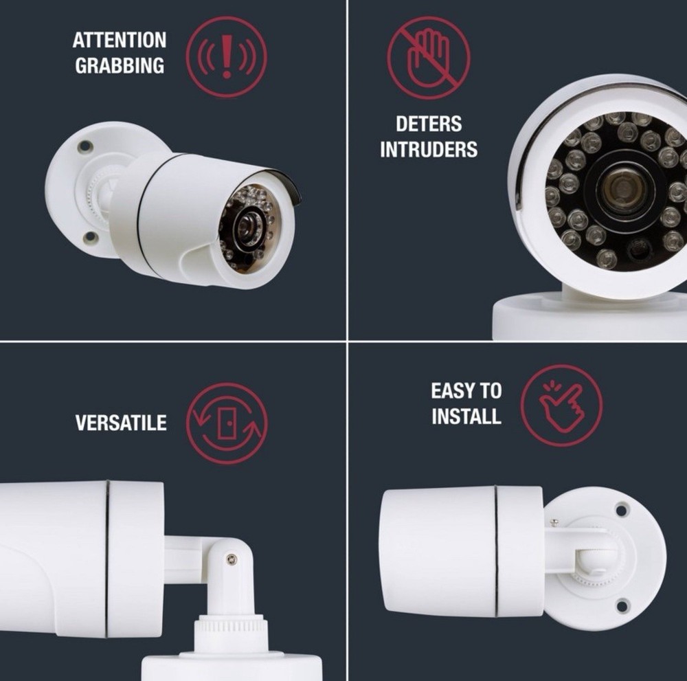 Sabre Fake Security Camera, Adjustable Mount, White, Requires 2 AA Batteries