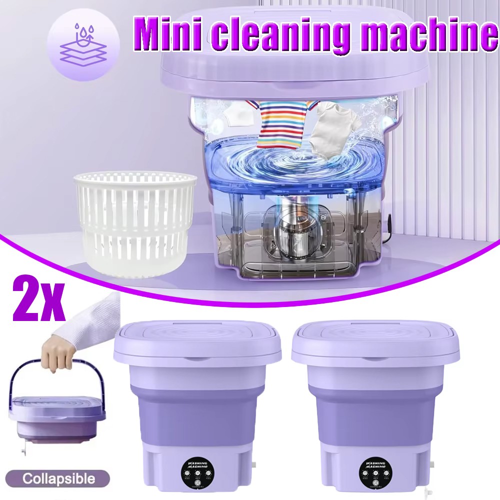 2PCS Portable Washing Machine Mini Washer 8L Capacity Foldable Washer Machine