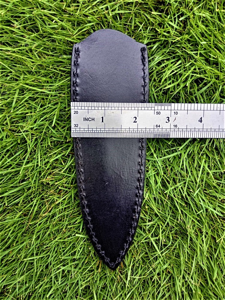 Back Clip Dagger DoubleEdge Fixed blade Knife Black Leather Sheath Holster Knife