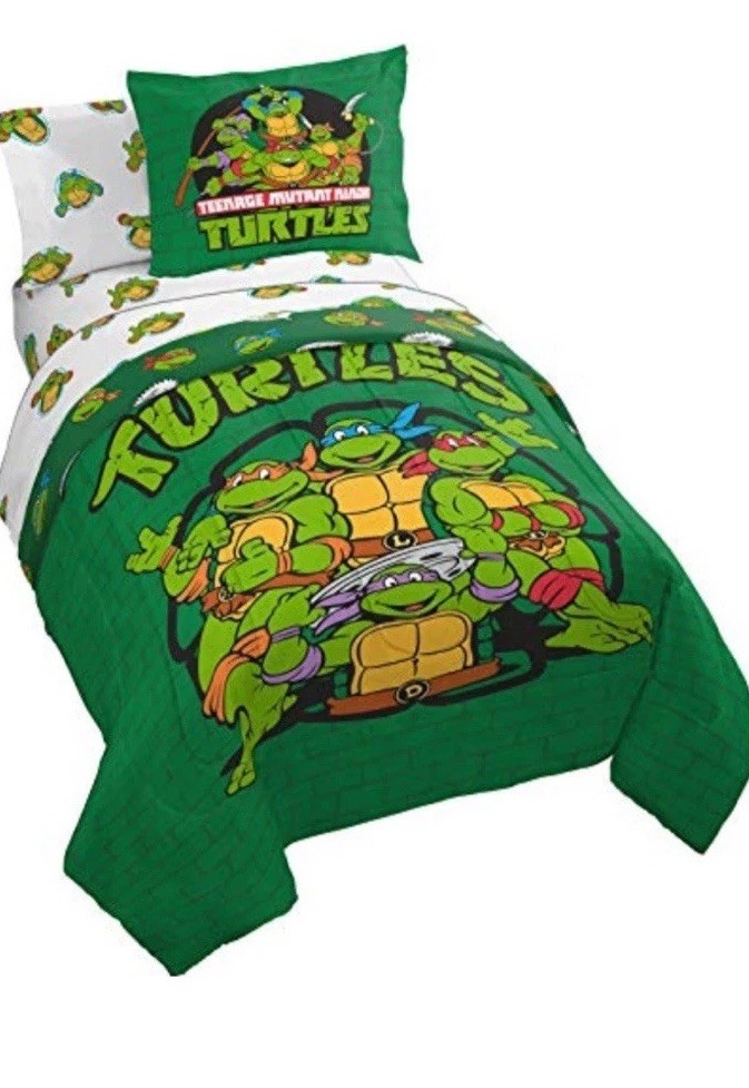 TMNT Teenage Mutant Ninja Turtles 7 Piece Bedding Set FULL SIZE Green New Soft