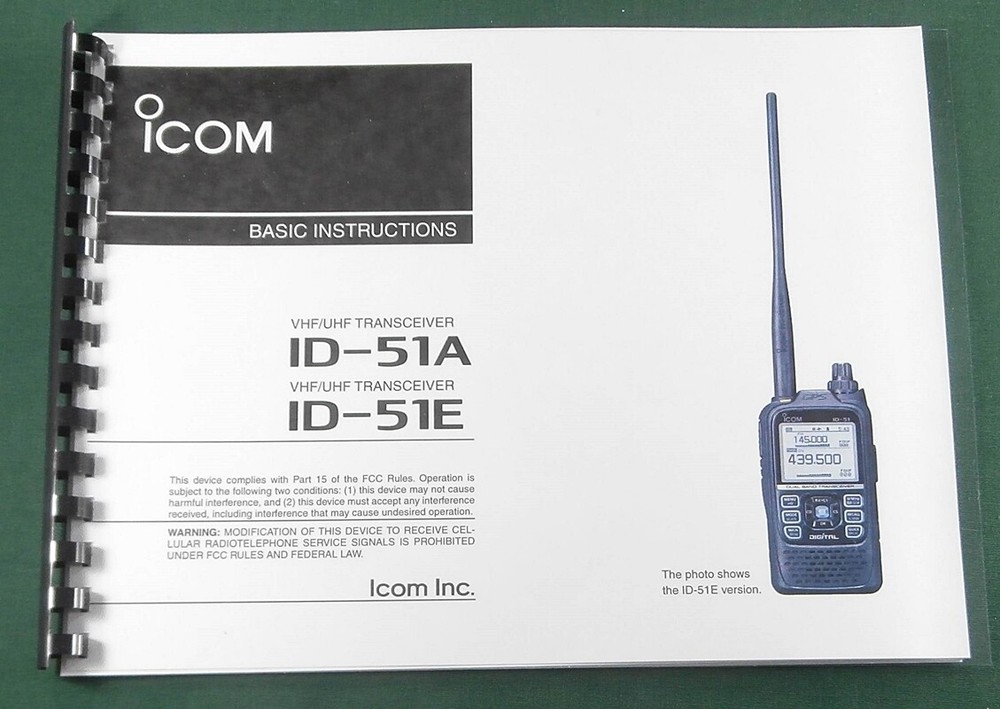 Icom ID-51A/ID-51E Plus 2 Basic Instruction Manual: Full Color & Plastic Covers
