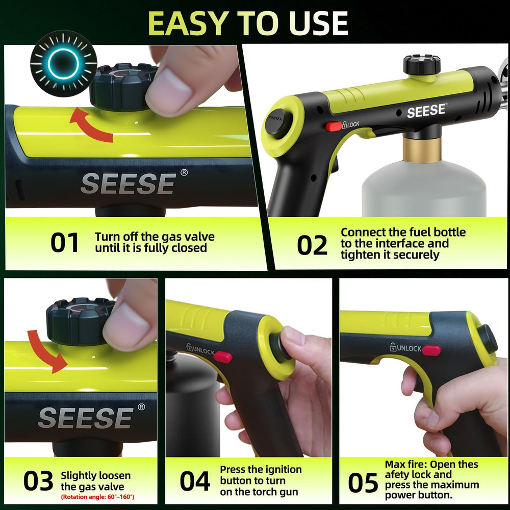 Powerful Propane Torch Gun Kitchen Cooking Torch With One-Touch Max Fire Charcoa