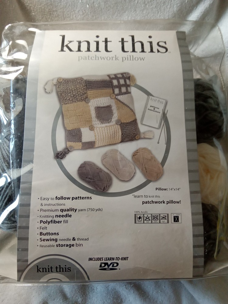 Knit This Patchwork Pillow Kit New In Package Everything You Need Included + DVD