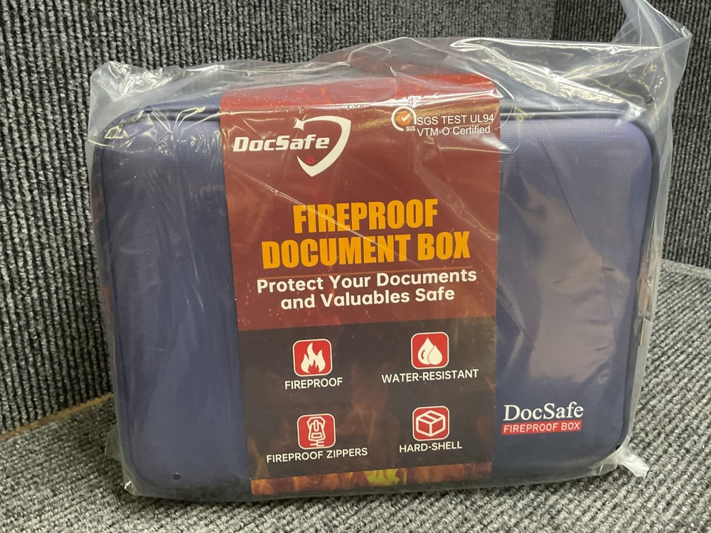 DocSafe fire & water proof document organizer / lock box (BLUE)