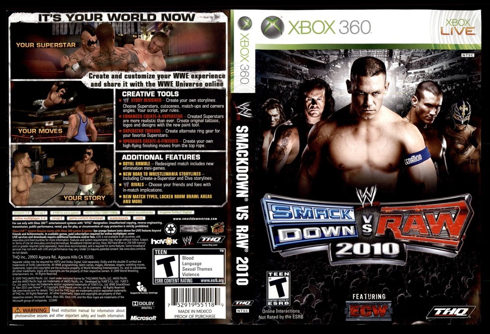 WW Smackdown Vs Raw 2010 Microsoft Xbox 360 Art Insert Only No Game Used