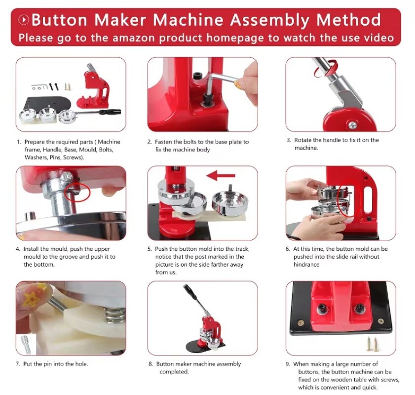 Button Maker Machine 1.25+2.25 Inch (32+58mm) with 200PCS Materials Cutter
