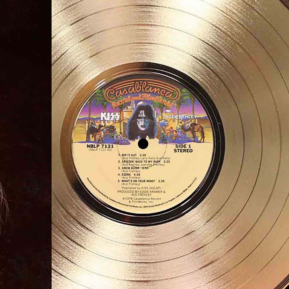 Ace Frehley Framed Cherry wood Reproduction Signature LP Record Display.