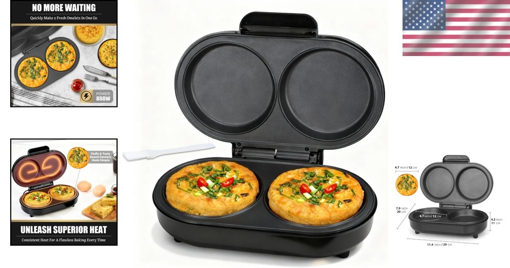 Dual Omelette Pan with Non-Stick Coating & Indicator Light - Effortless Meals