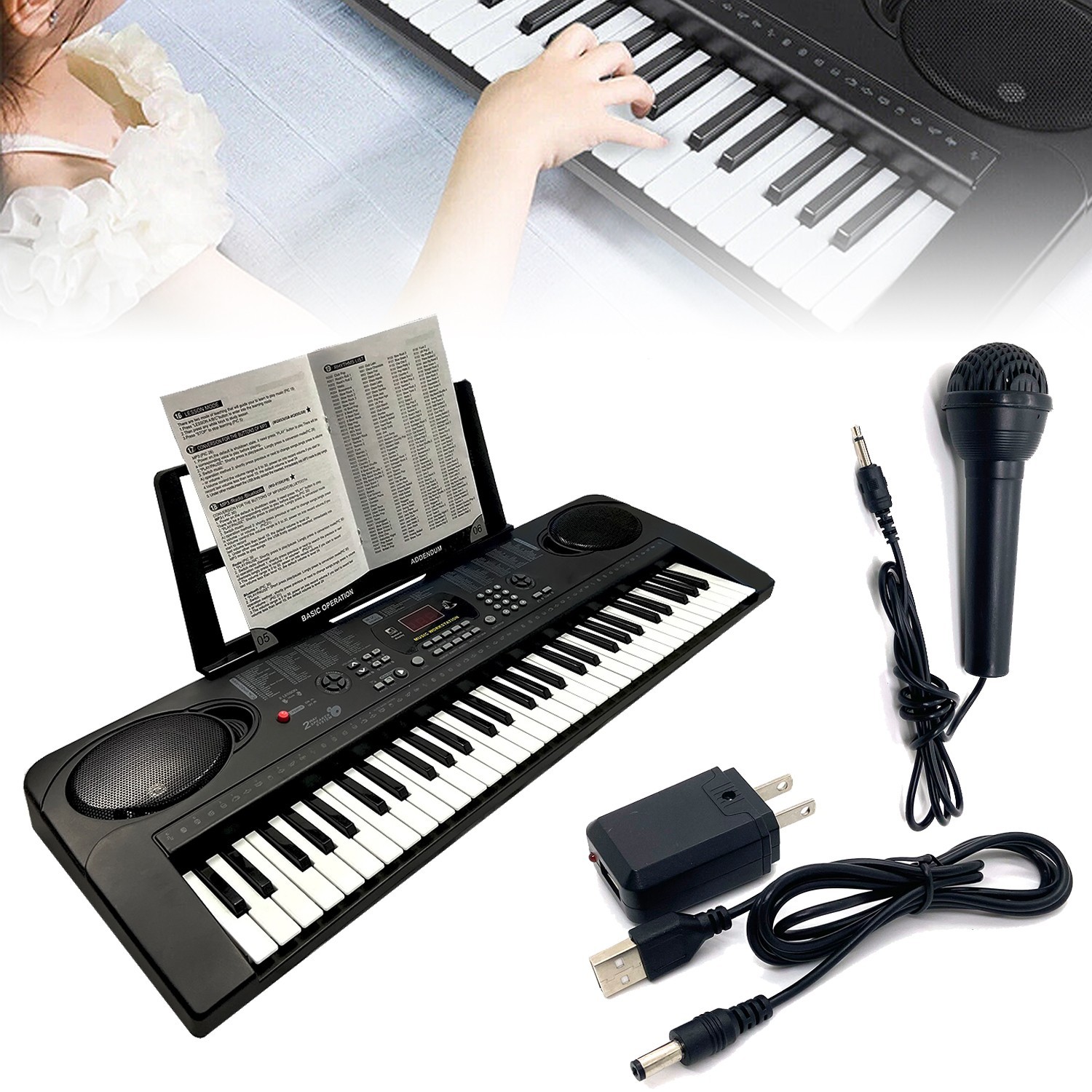 61 Key Electric Digital Piano Keyboard 200 Tones w/ Microphone Gift for Beginner