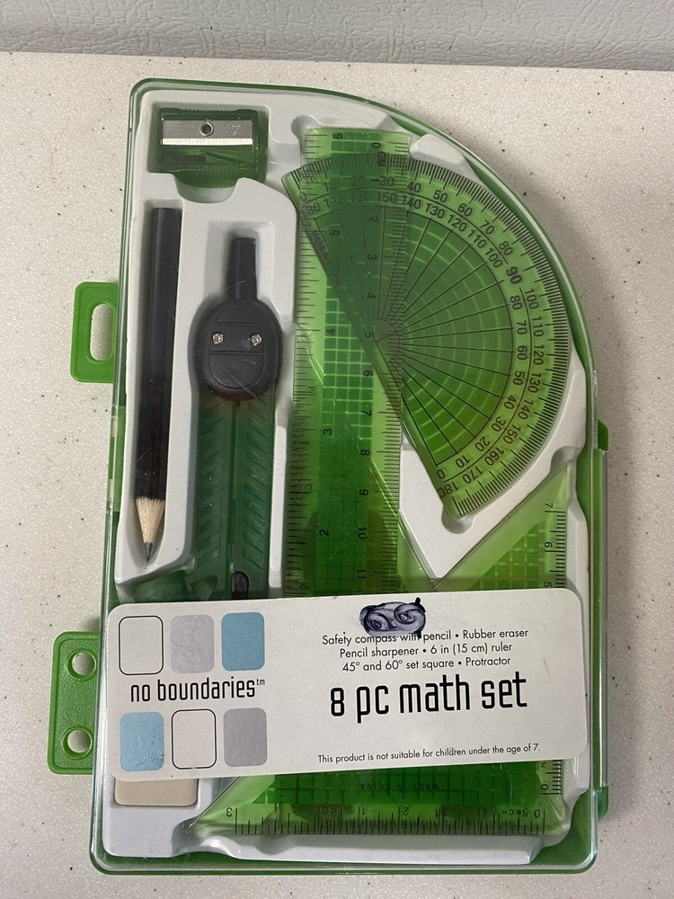 No Boundaries 8Pc Math Set Compass Protractor Ruler New ML71A