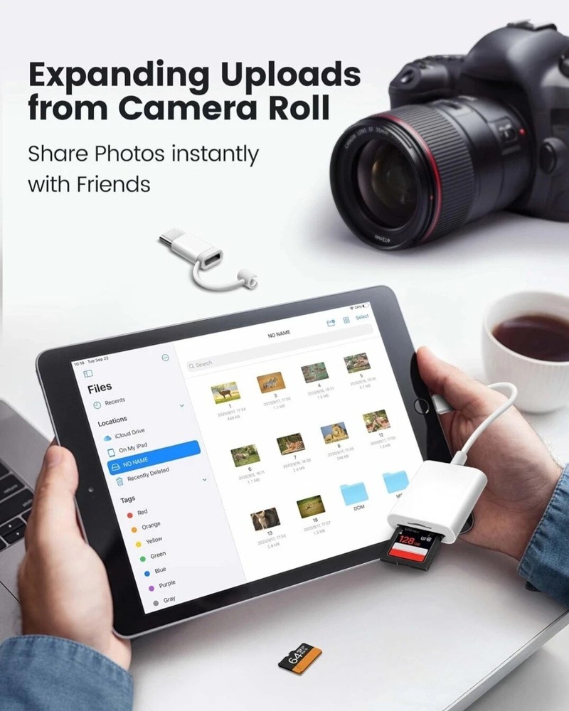 SD Card Reader for iPhone iPad, Lightning& USB-C Dual Connector Memory SD Card