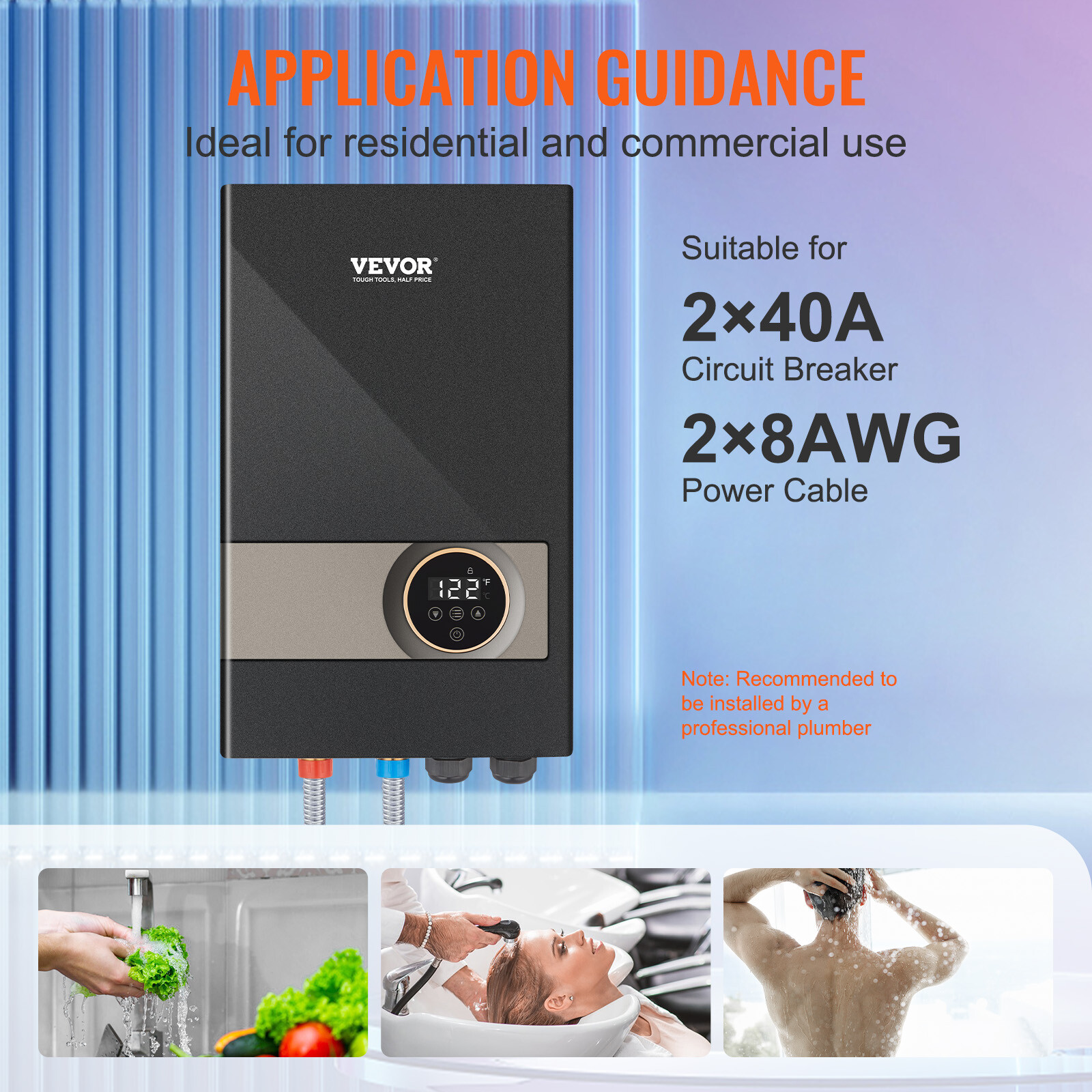 VEVOR 18KW Instant Hot Tankless Water Heater Electric Boiler for Shower Bathroom