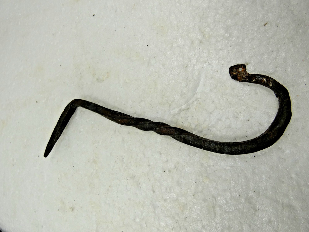 Two Wrought Iron Hooks Twisted Pattern Double Ended Hook 13-1/4" Long