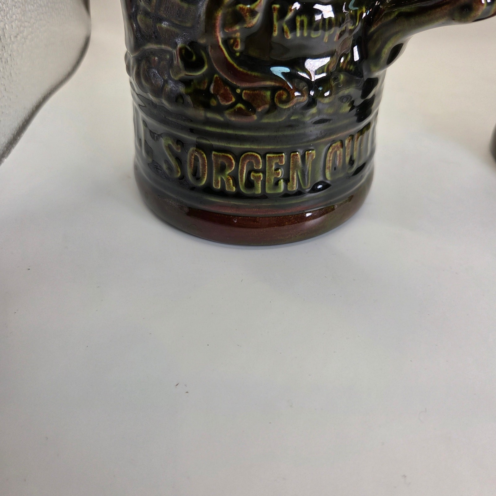 Vintage German Style Beer Steins Pair Signed “Sam :)” 8.5” Brown Glaze