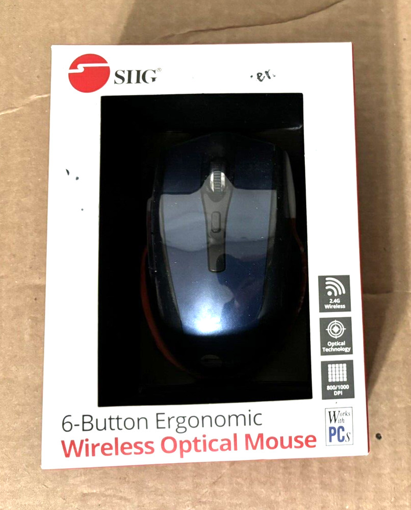 SIIG 6 Button Ergonomic Wireless Optical Mouse - New in Box
