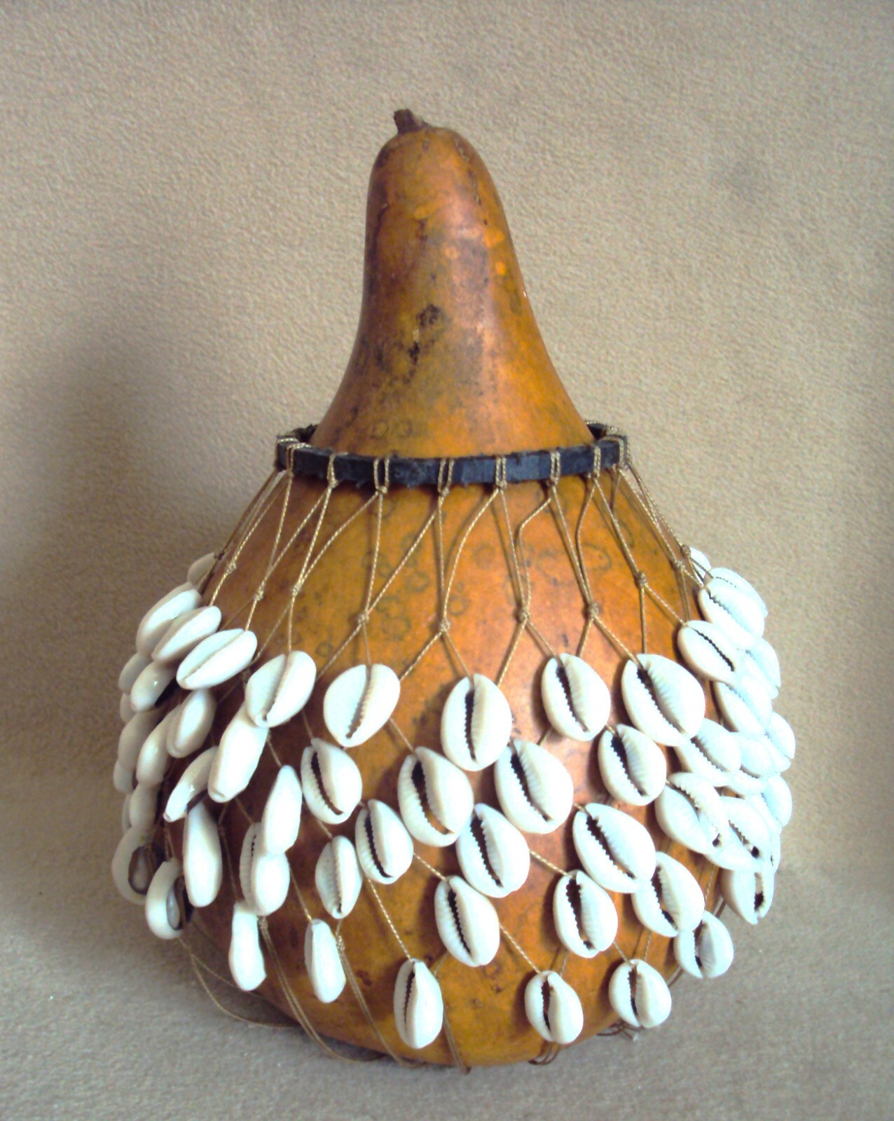 VINTAGE AFRICAN CALABASH WITH COWRIE INSTRUMENT Gourd Carving!!