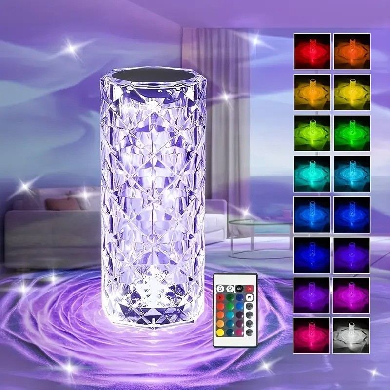 LED Crystal Rose Table Lamp Dimmable Touch Night Light USB Rechargeable