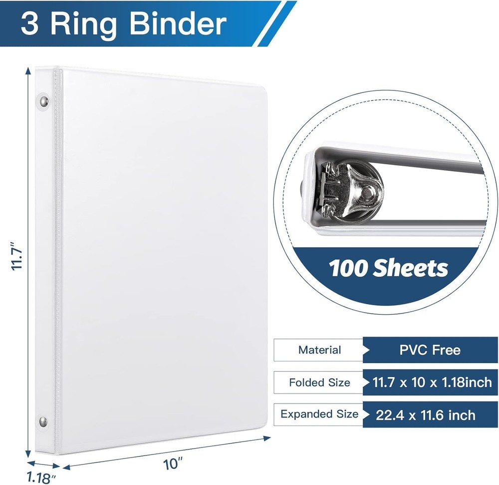 1/2-Inch 3 Ring Binders with 2 Interior Pockets, Basic 0.5'' Binders Holds 10...