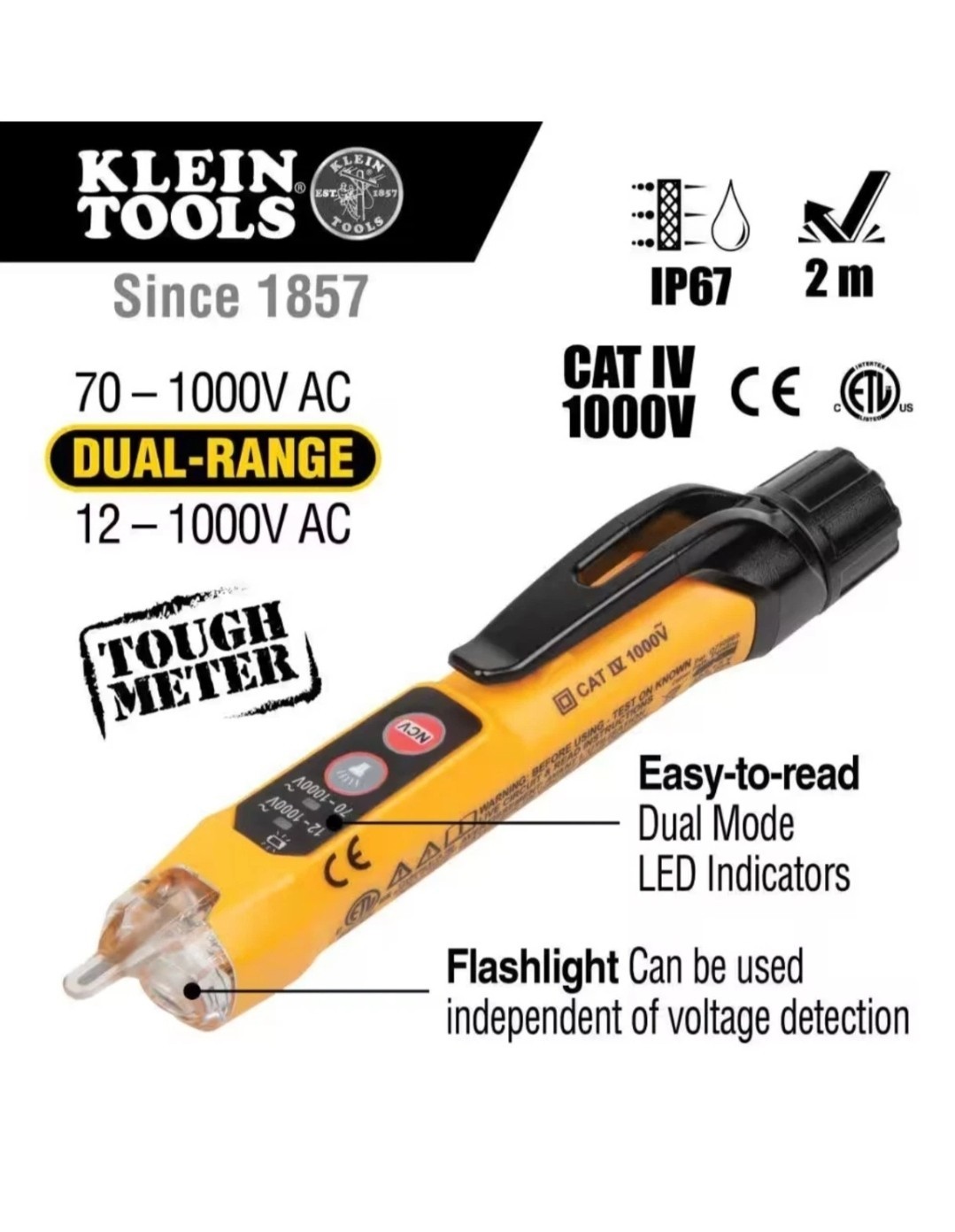 Klein Tools NCVT-3P Dual Range Non Contact Voltage Tester With Flashlight