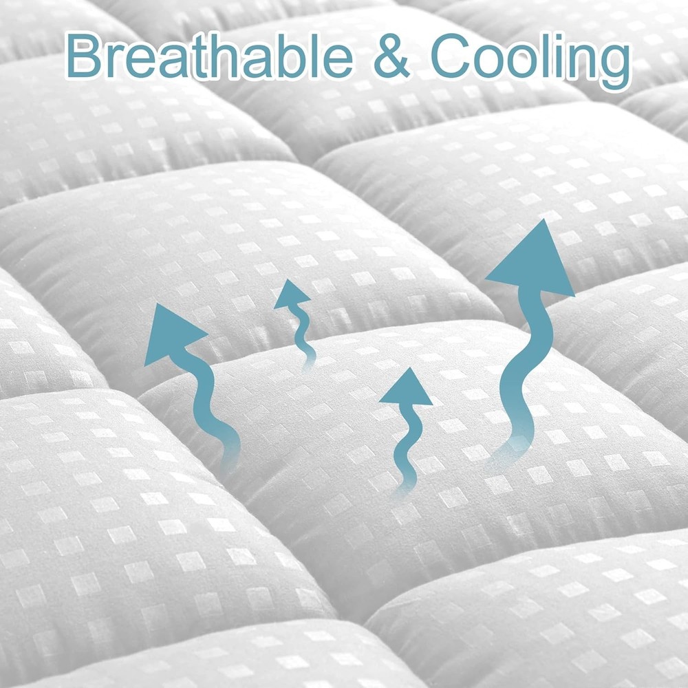 King Fitted Mattress Pad - Cooling Quilted Protector with Soft Microfiber Touch