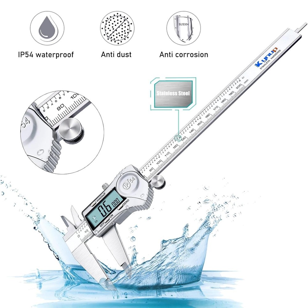 Multi-Function 8 Inch Digital Caliper - Splash-Proof & Easy Unit Switch