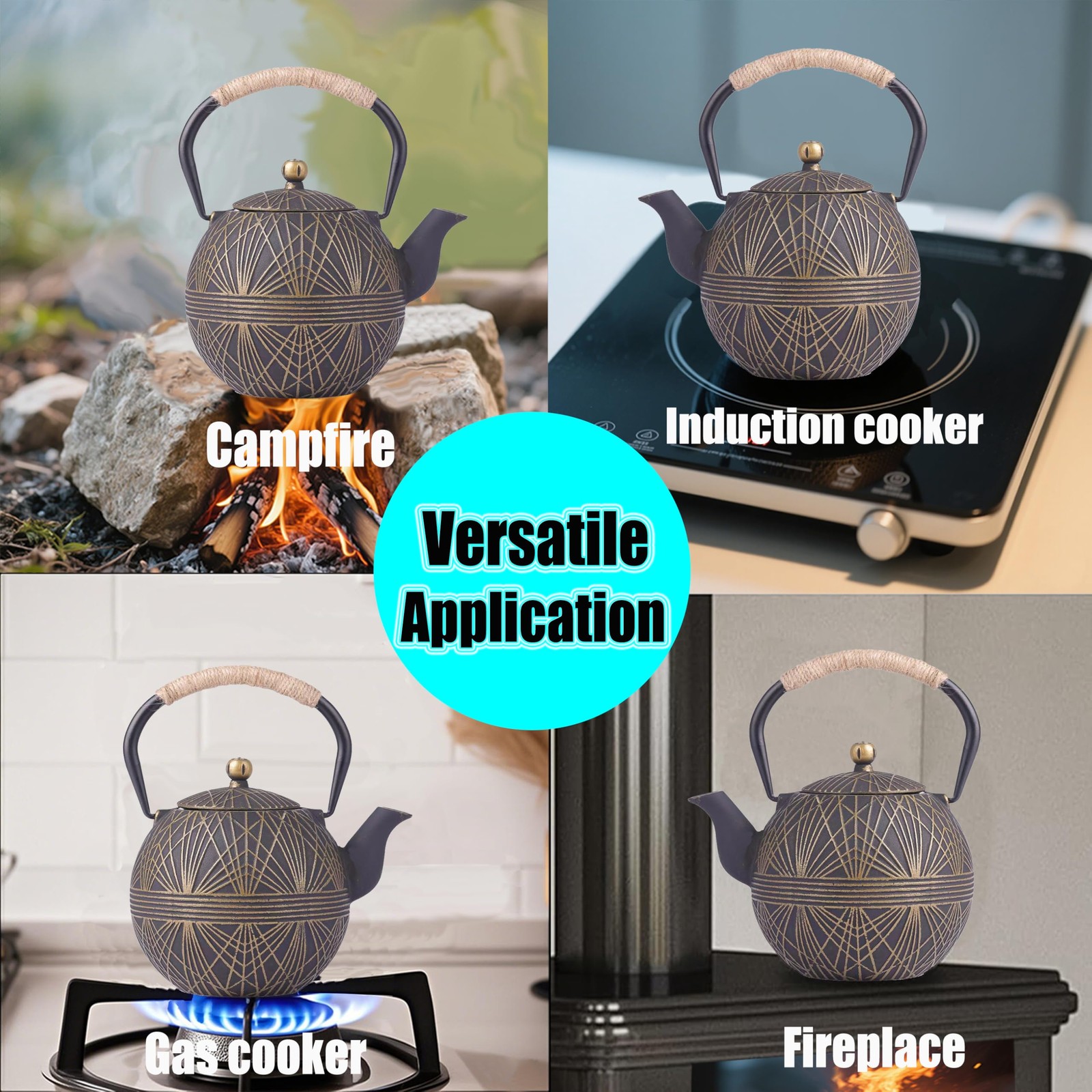 Enameled Cast Iron Teapot 34oz（1000ml） - Japanese Style Kettle with Removable...