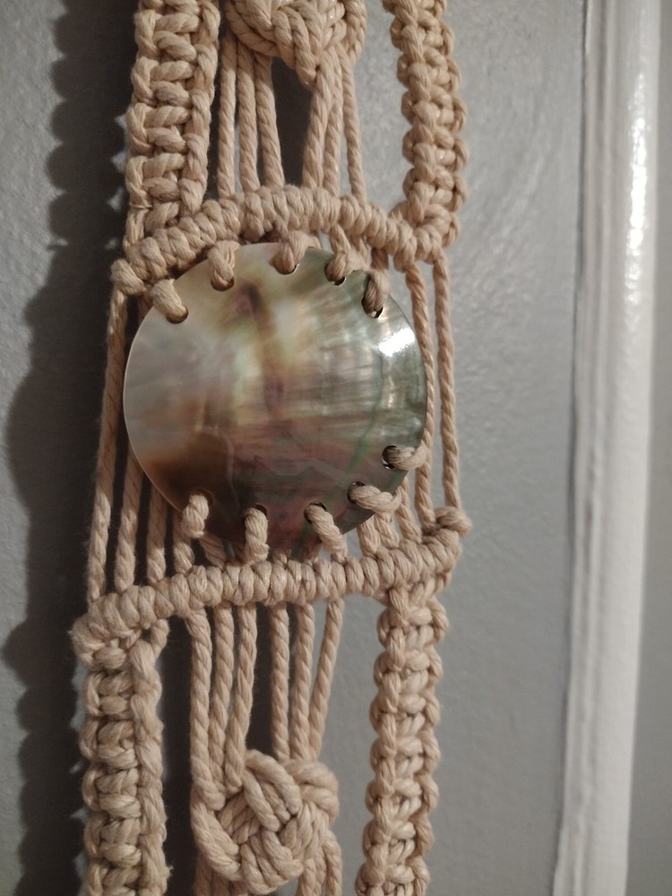 Boho Macrame Plant Or Small Fish Bowl Hanger & Wall Decor Hanger With Shells