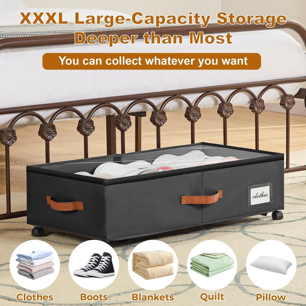 Under Bed Storage Containers with Wheels 9.5 inches Higher Under Bed Storage ...