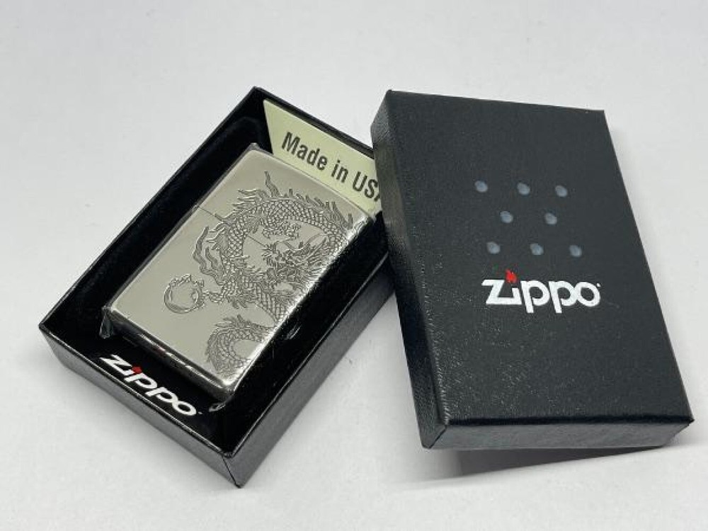 Zippo Dragon 2-sided continuous processing Japanese pattern Silver smoked finish