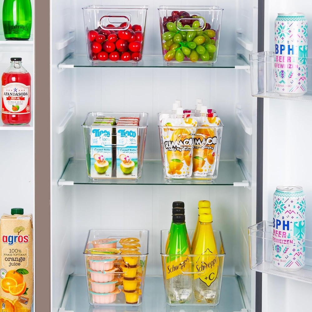 Clear Plastic Storage Bins 2pcs Medium with Handles for Kitchen Pantry Refrig...