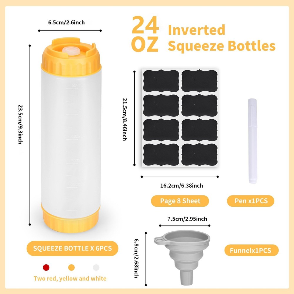 6pcs Inverted Condiment Squeeze Bottles, Leak-proof Refillable Squeeze Bottle...
