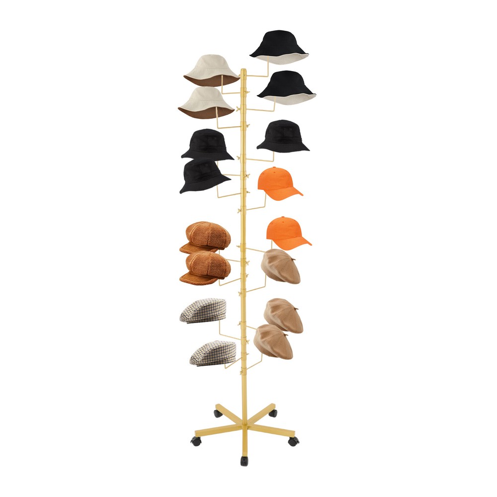 Freestanding Hat Display Rack with Adjustable Hooks & Lockable Wheels