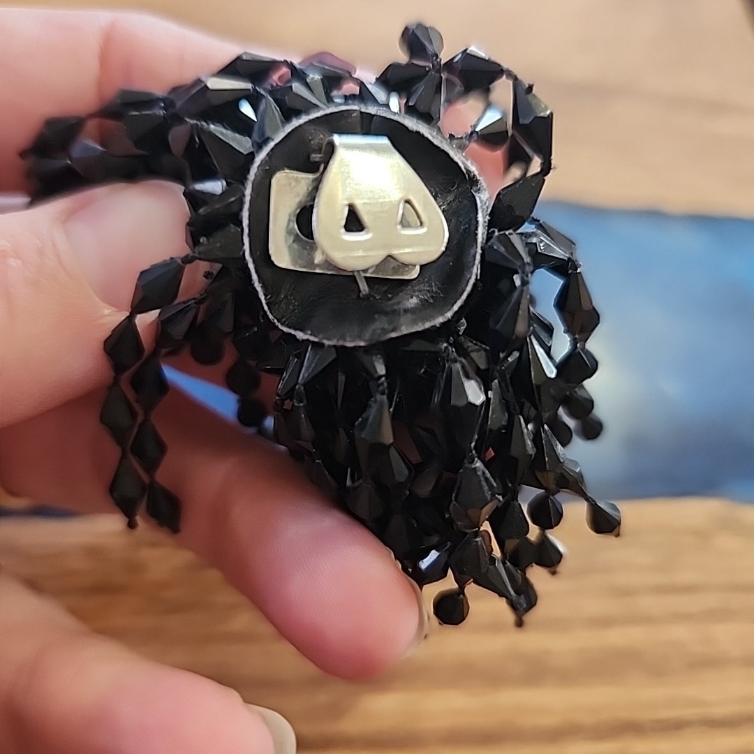 Vintage Shoe Clips Black Plastic Beaded Pom Poms Flapper Fun Collectible