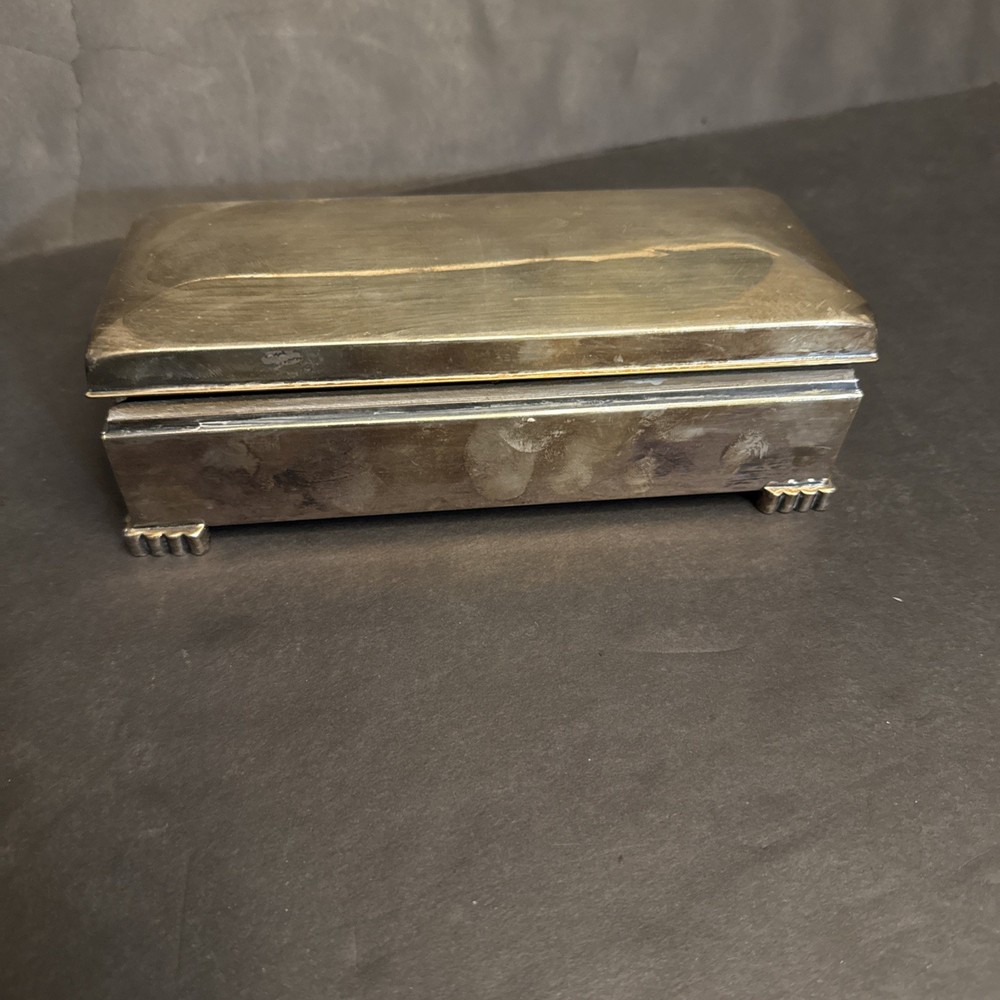 Poole Silver Co 2002 Silverplate Footed Cigarette/Jewelry Box Vintage Wood Lined
