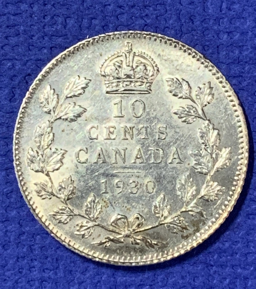 Canada 1930 10 Cents Silver, MS+++
