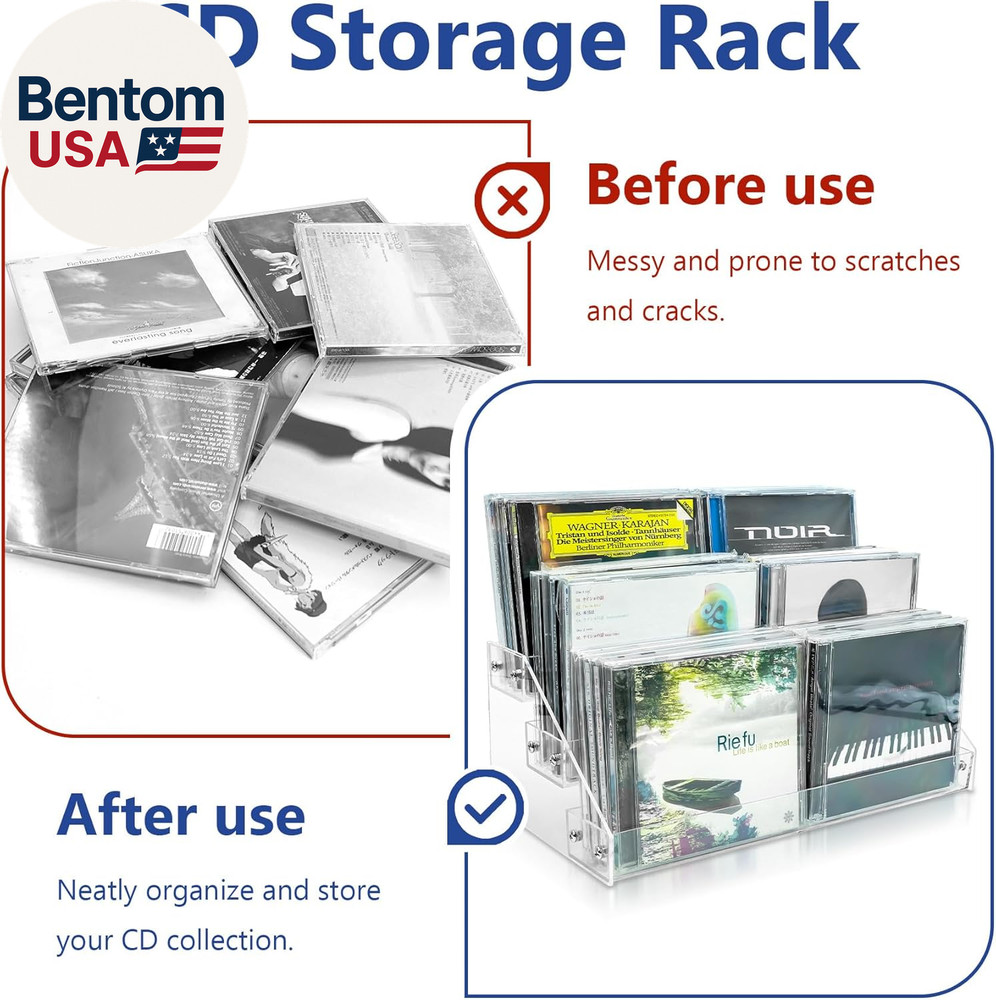 3Tier Clear Acrylic CD Holder Cascading CD Storage Rack,Dvd/Cd Display Rack & Vi