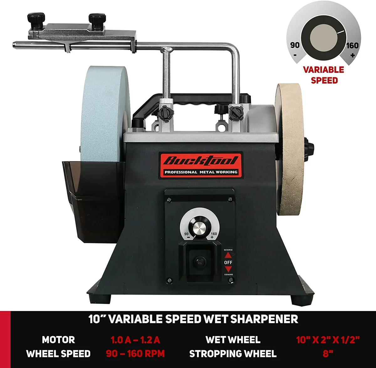 BUCKTOOL 10-Inch Variable Speed Sharpening System Cooled Wet Stone Grinder