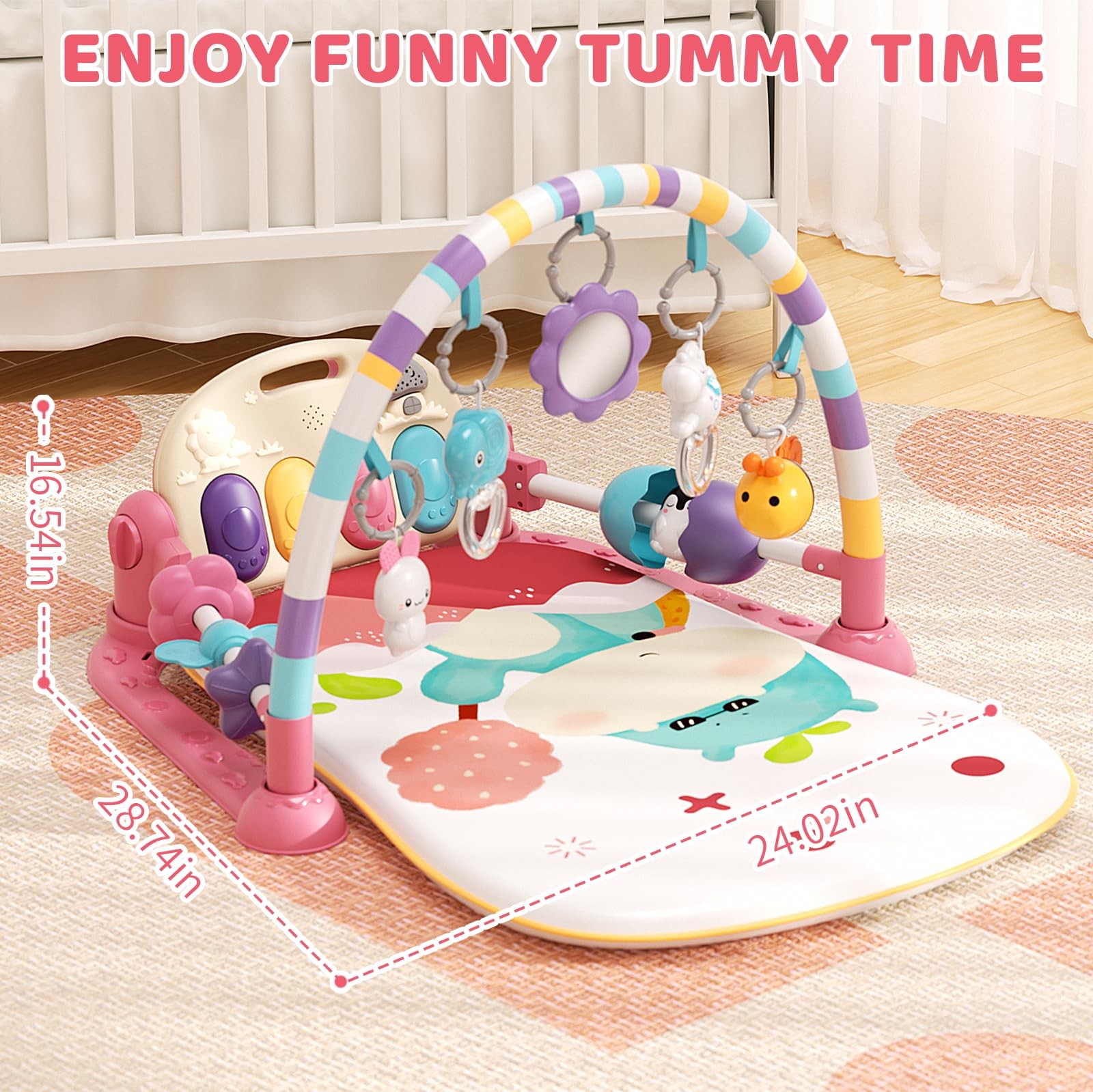 Baby Gym with Musical Piano,Baby Play Mat Tummy Time Baby Activity Gym Mat wi...