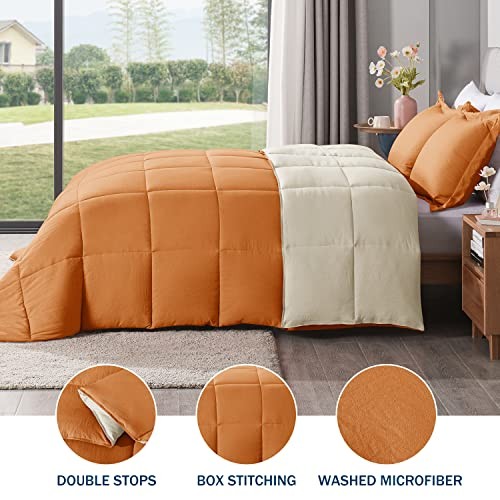 2PCS Size Comforter Sets - Ultra Soft Washed Microfiber Twin Caramel/Beige