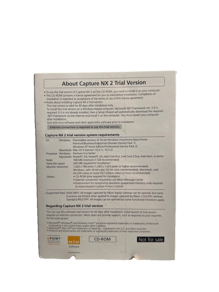 Nikon Capture NX 2 Camara Software CD Trial Version Windows & Mac Computer