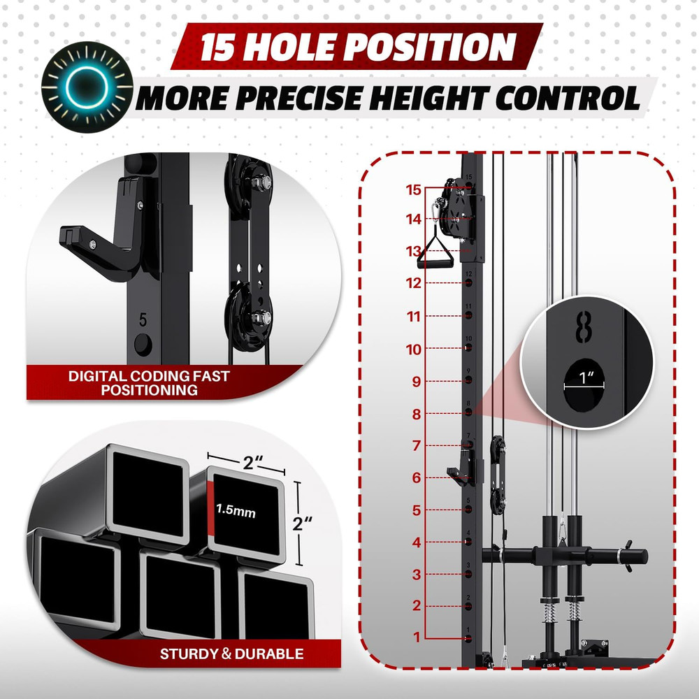 Folding Power Rack Wall Mounted Squat Rack with Cable Crossover Machine & LA...