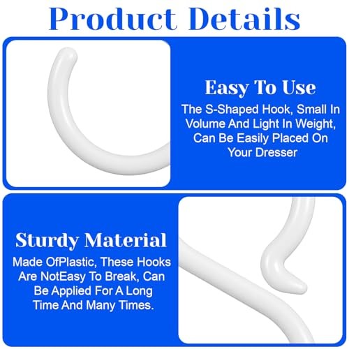 40-Pack Secure & Quiet Plastic S Hooks, Flexible Neck for Easy Twist & Lock