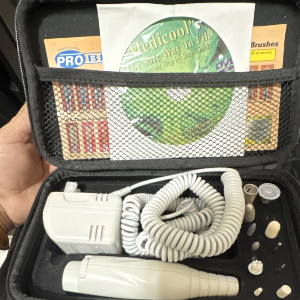 Medicool PRO BIT Electric Nail File & Drill Kit, Bits, Case, Instructional DVD