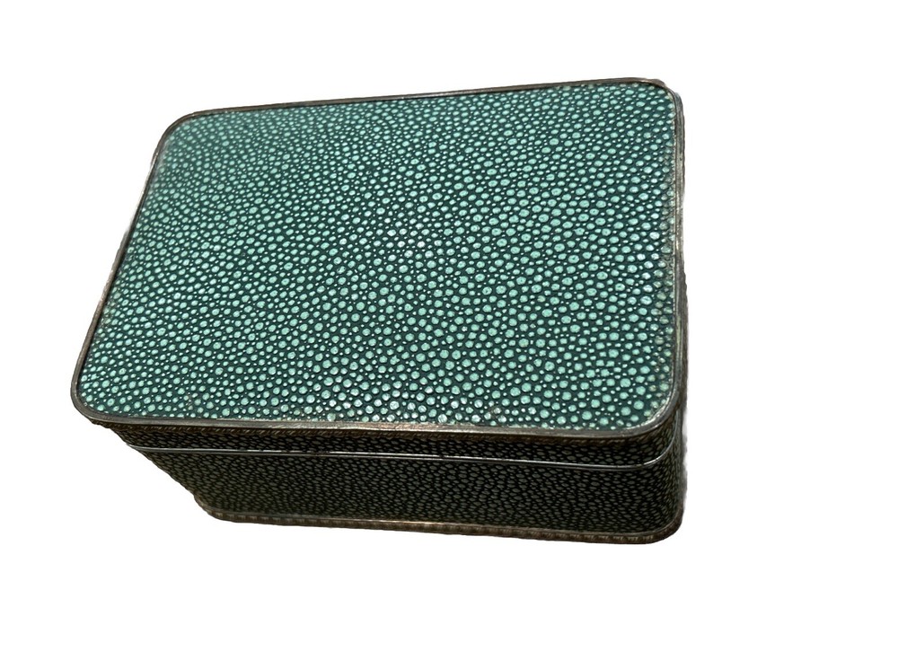 Silver Plate Shagreen Tea Caddy Rectangle