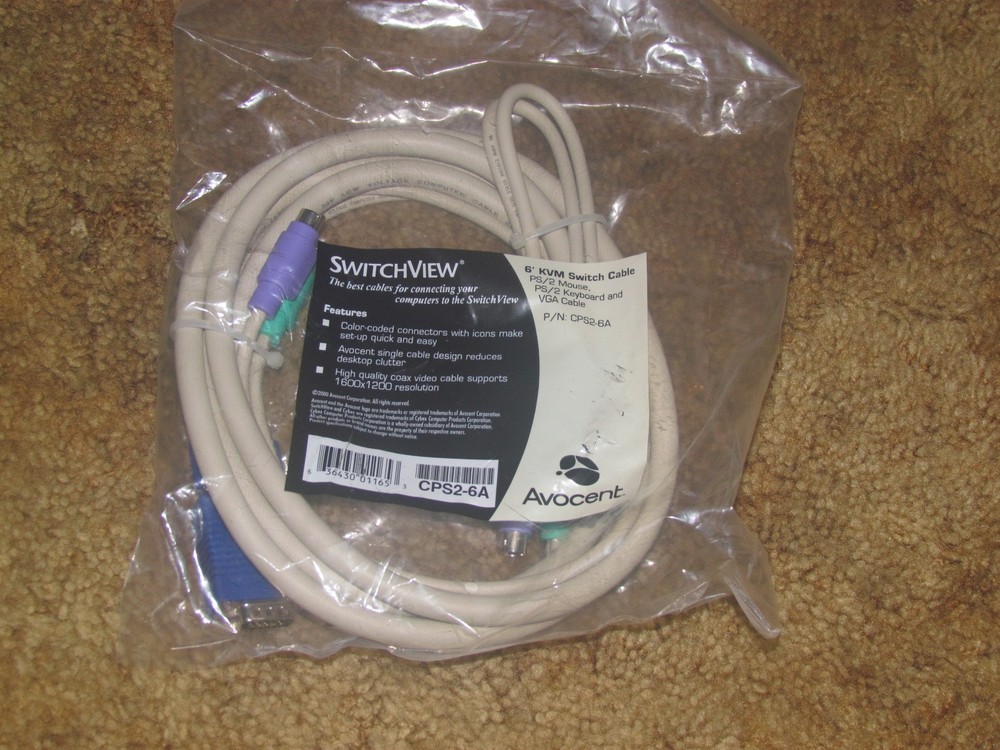 Avocent SwitchView KVM Switch Cable 6' CPS2-6A  PS2 Dlink NOS
