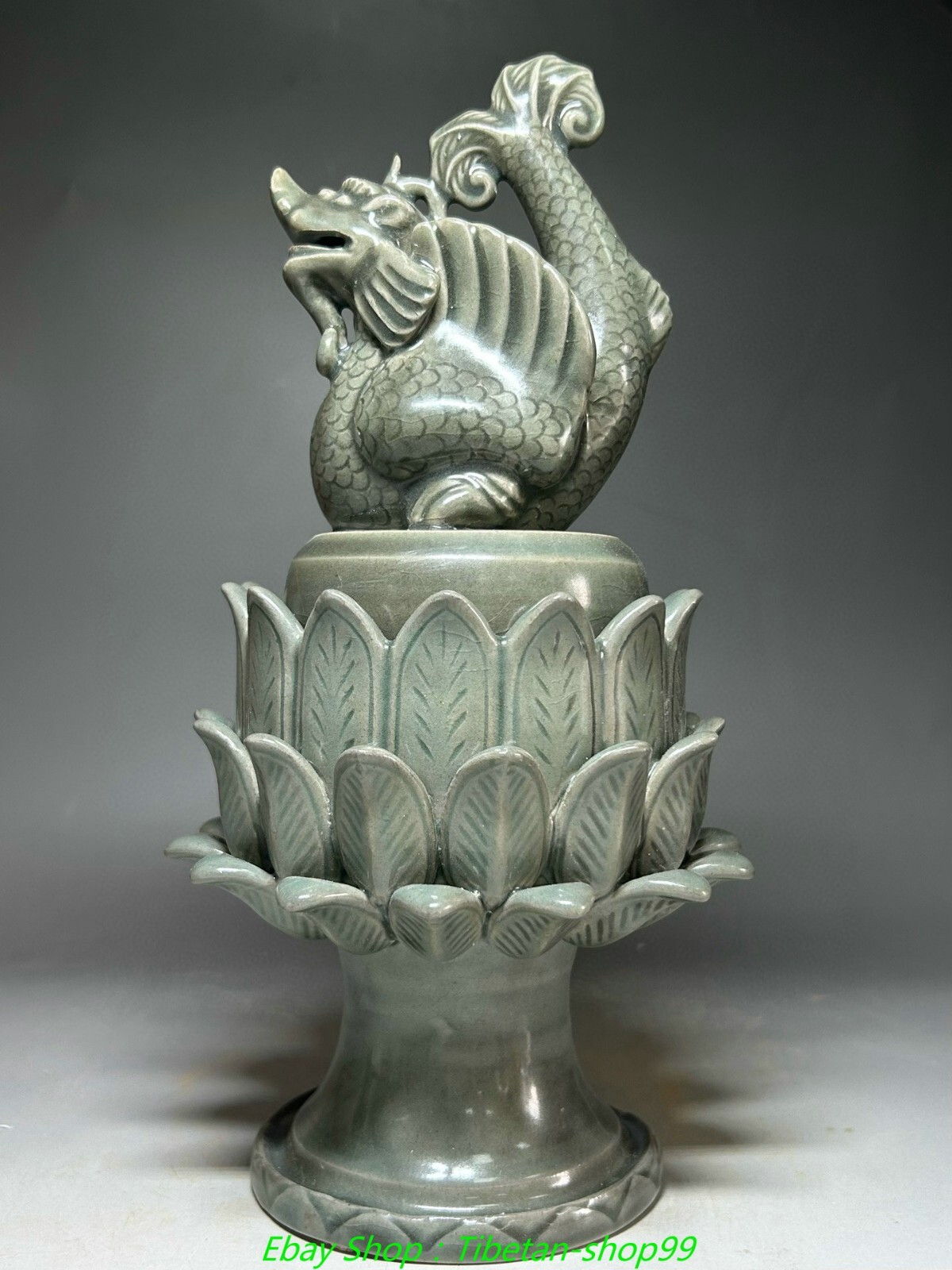 10.2" Old China Dynasty Koryo Porcelain Dragon Fish Beast Incense Burner Censer