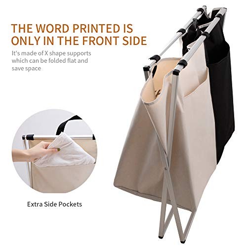 Laundry Basket 2 Section Hamper Washing Storage Basket Bag, Folding 2 sections