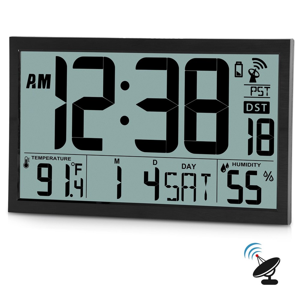 Atomic Clock,16.7" Large Display Digital Wall Clock Battery Operated,Digital ...