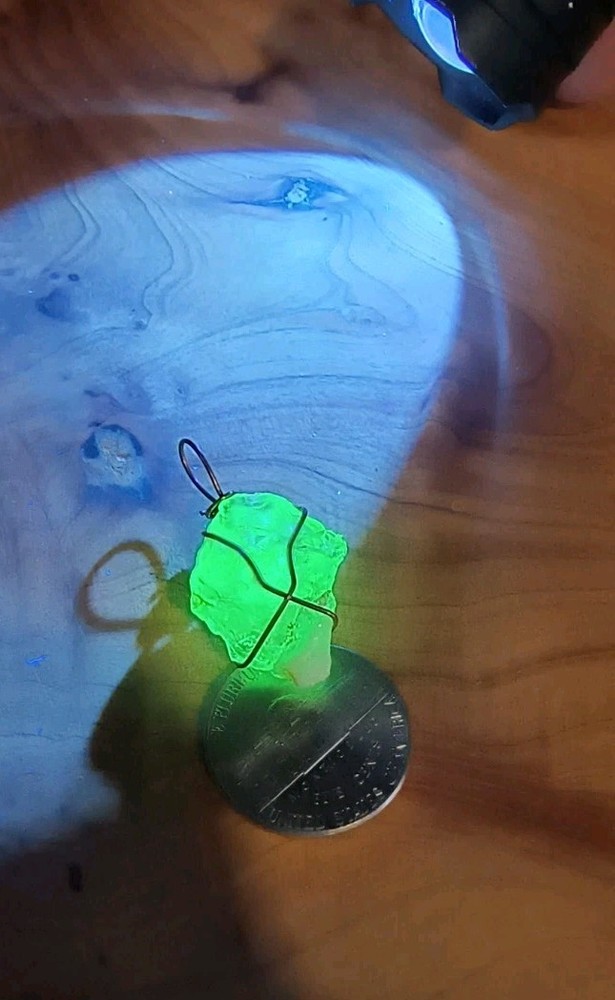 Hyalite Opal Fluorescent Pendant Copper Wire Wrapped